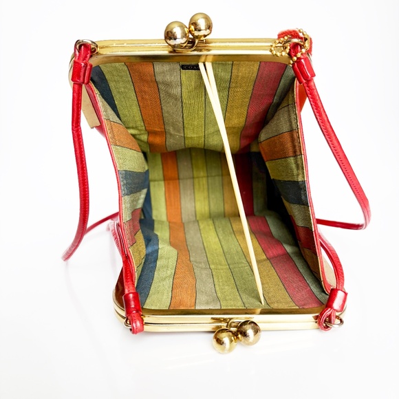 70s Bonnie Cashin for Coach Double Entry Swinger Bag Red Leather Kiss Locks Rare - Picture 11 of 14